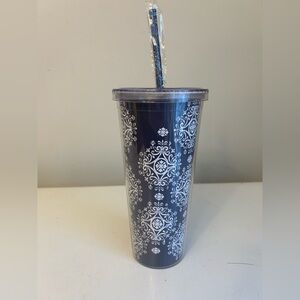 Vera Bradley Double Wall Tumbler w/ Flexible Straw Steel Blue Medallion 24oz